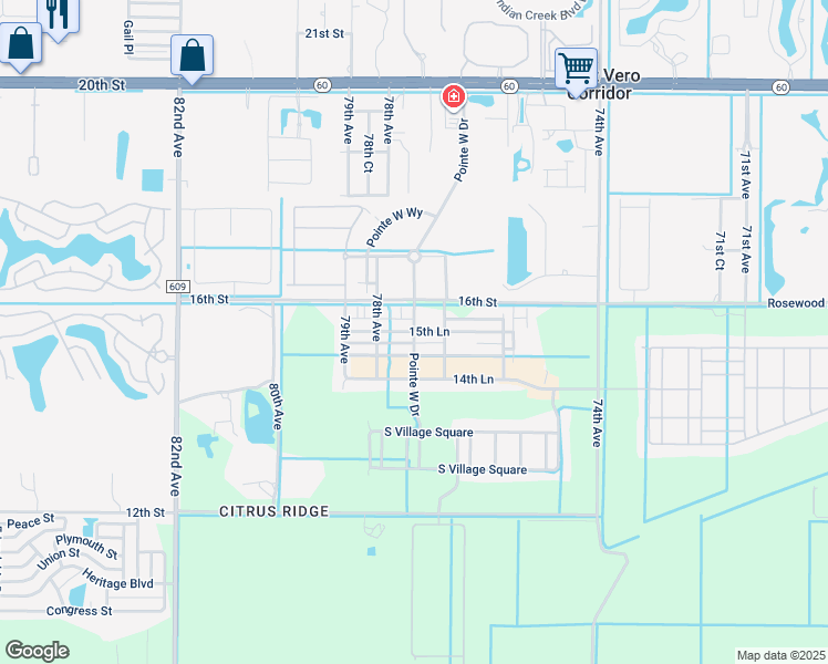 map of restaurants, bars, coffee shops, grocery stores, and more near 15th Lane in Vero Beach