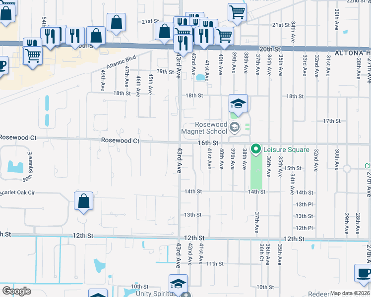 map of restaurants, bars, coffee shops, grocery stores, and more near 1546 43rd Avenue in Vero Beach