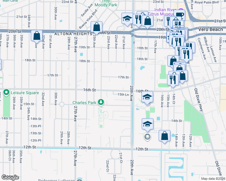 map of restaurants, bars, coffee shops, grocery stores, and more near 2236 16th Street in Vero Beach