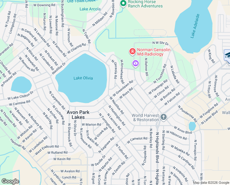 map of restaurants, bars, coffee shops, grocery stores, and more near 2401 North Osceola Road in Avon Park