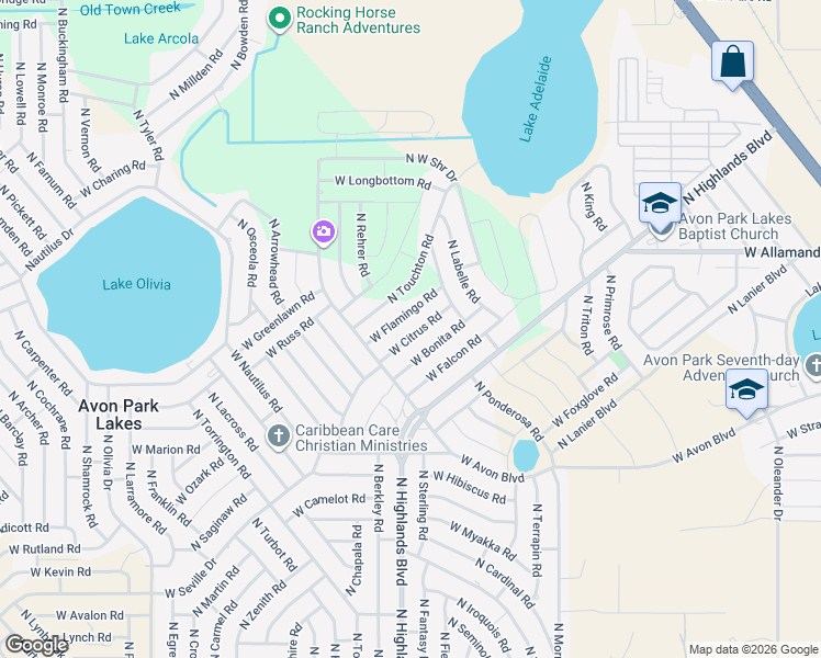 map of restaurants, bars, coffee shops, grocery stores, and more near 2190 West Citrus Road in Avon Park