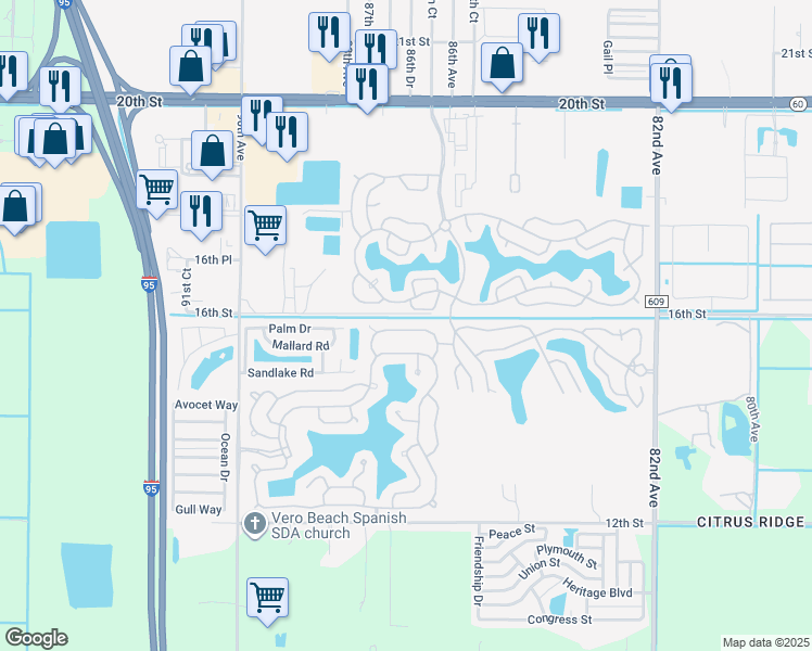 map of restaurants, bars, coffee shops, grocery stores, and more near 528 Johnathans Cay in Vero Beach