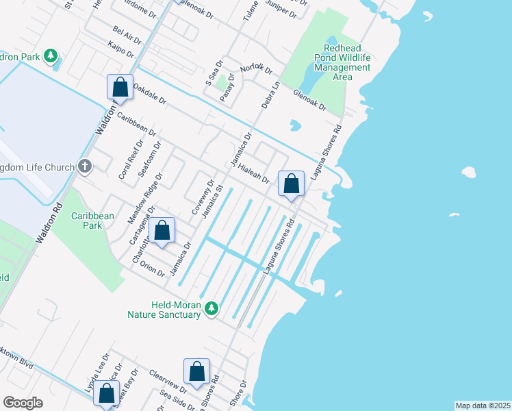 map of restaurants, bars, coffee shops, grocery stores, and more near 3118 Bimini Drive in Corpus Christi