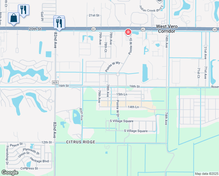 map of restaurants, bars, coffee shops, grocery stores, and more near 1599 78th Avenue in Vero Beach