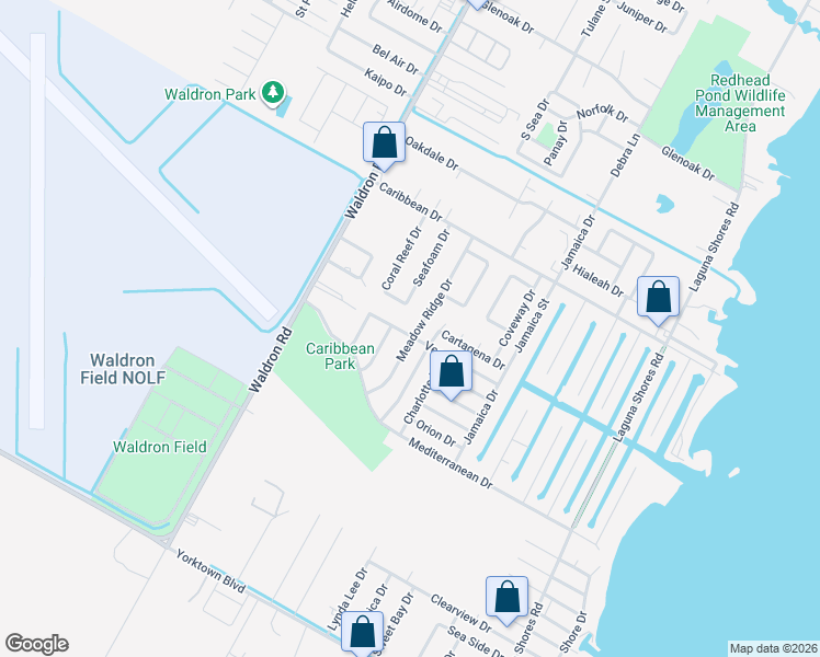 map of restaurants, bars, coffee shops, grocery stores, and more near 530 Vega Drive in Corpus Christi