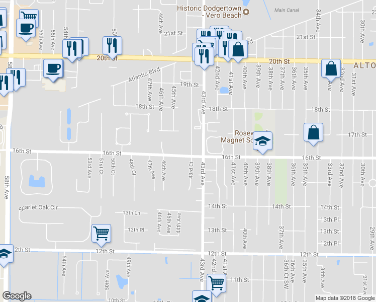 map of restaurants, bars, coffee shops, grocery stores, and more near 4400 16th Street in Vero Beach