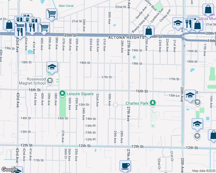 map of restaurants, bars, coffee shops, grocery stores, and more near in Vero Beach