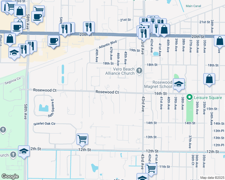 map of restaurants, bars, coffee shops, grocery stores, and more near 4790 16th Street in Vero Beach