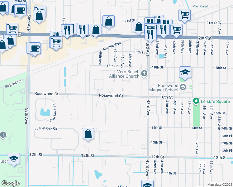 map of restaurants, bars, coffee shops, grocery stores, and more near 4790 16th Street in Vero Beach