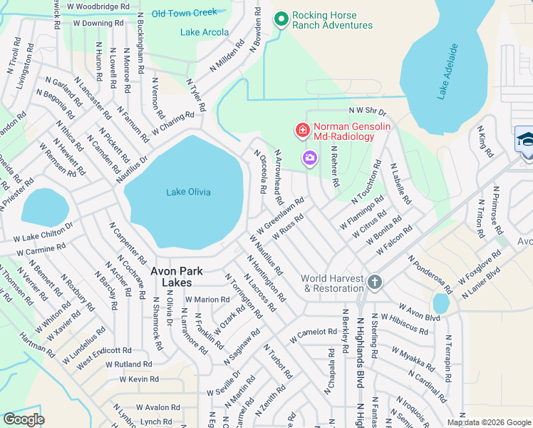 map of restaurants, bars, coffee shops, grocery stores, and more near 2495 North Osceola Road in Avon Park