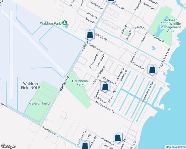 map of restaurants, bars, coffee shops, grocery stores, and more near 530 Vega Drive in Corpus Christi