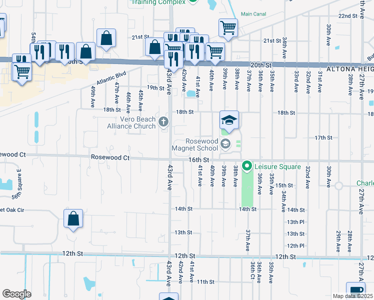 map of restaurants, bars, coffee shops, grocery stores, and more near 1610 42nd Square in Vero Beach