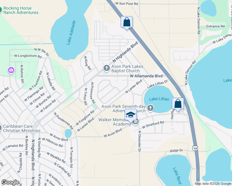 map of restaurants, bars, coffee shops, grocery stores, and more near 2519 N Orangewood St in Avon Park