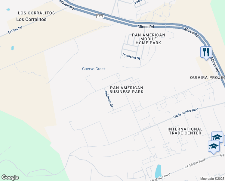 map of restaurants, bars, coffee shops, grocery stores, and more near 14619 Ruhlman Drive in Laredo