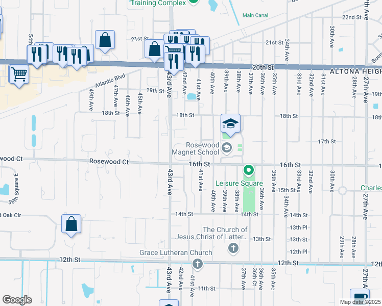 map of restaurants, bars, coffee shops, grocery stores, and more near 1610 42nd Square in Vero Beach