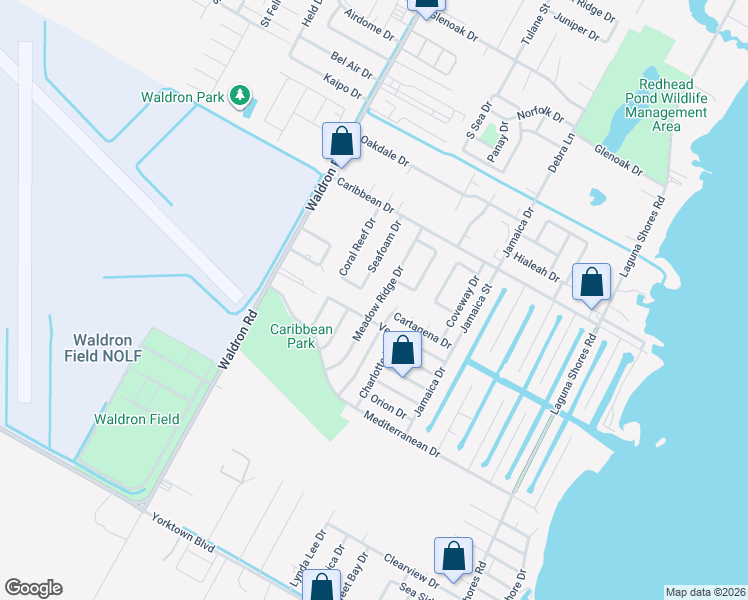 map of restaurants, bars, coffee shops, grocery stores, and more near 530 Vega Drive in Corpus Christi