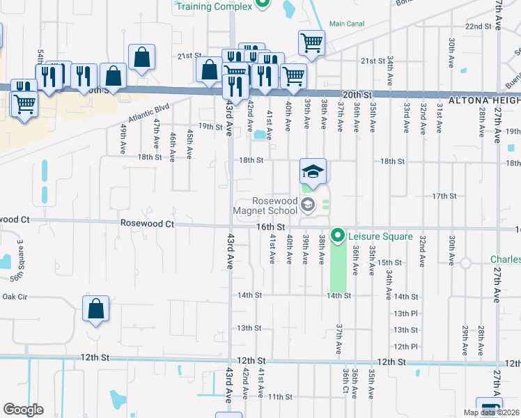 map of restaurants, bars, coffee shops, grocery stores, and more near 1610 42nd Square in Vero Beach