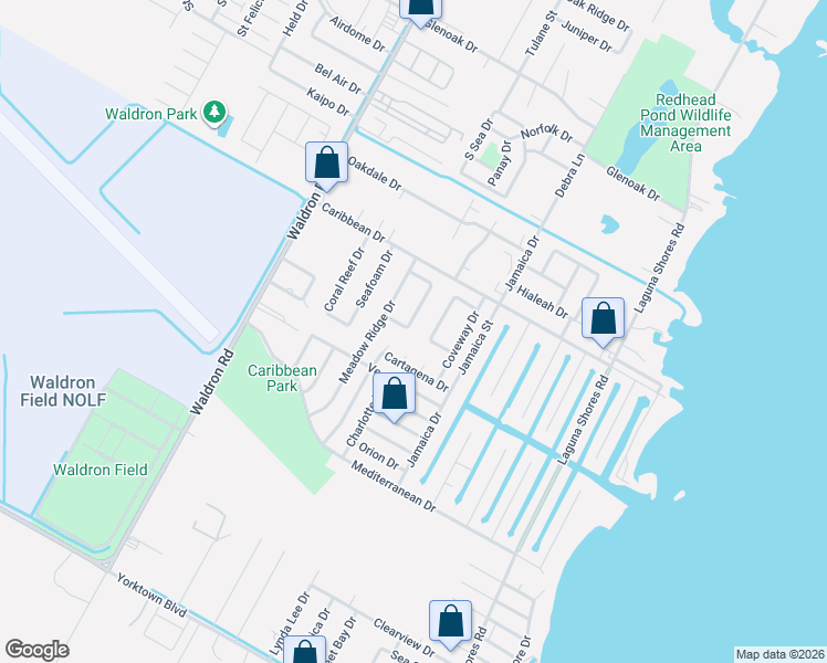 map of restaurants, bars, coffee shops, grocery stores, and more near 440 Cartagena Drive in Corpus Christi
