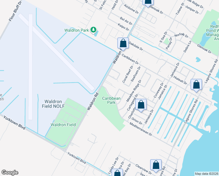 map of restaurants, bars, coffee shops, grocery stores, and more near 3334 Otranto Drive in Corpus Christi