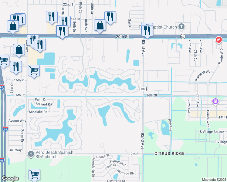 map of restaurants, bars, coffee shops, grocery stores, and more near 70-410 South Sandpiper Drive in Vero Beach