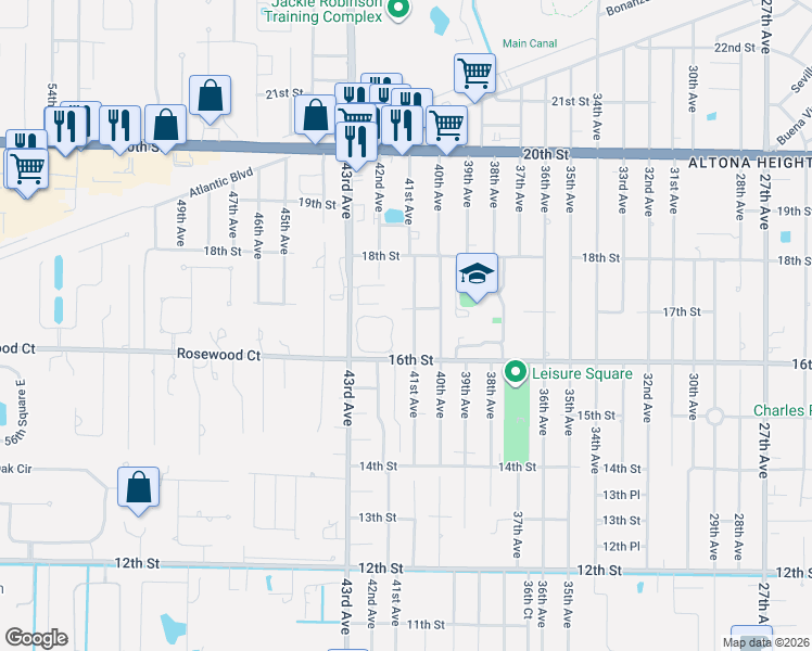 map of restaurants, bars, coffee shops, grocery stores, and more near 1650 42nd Square in Vero Beach