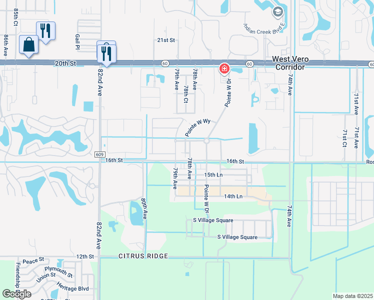 map of restaurants, bars, coffee shops, grocery stores, and more near 1636 Pointe West Way in Vero Beach