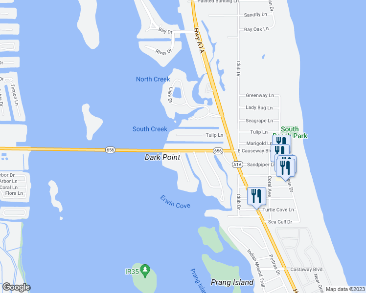 map of restaurants, bars, coffee shops, grocery stores, and more near 538 Tulip Lane in Vero Beach