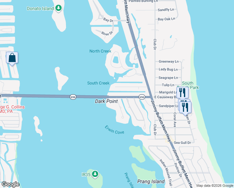 map of restaurants, bars, coffee shops, grocery stores, and more near 538 Tulip Lane in Vero Beach