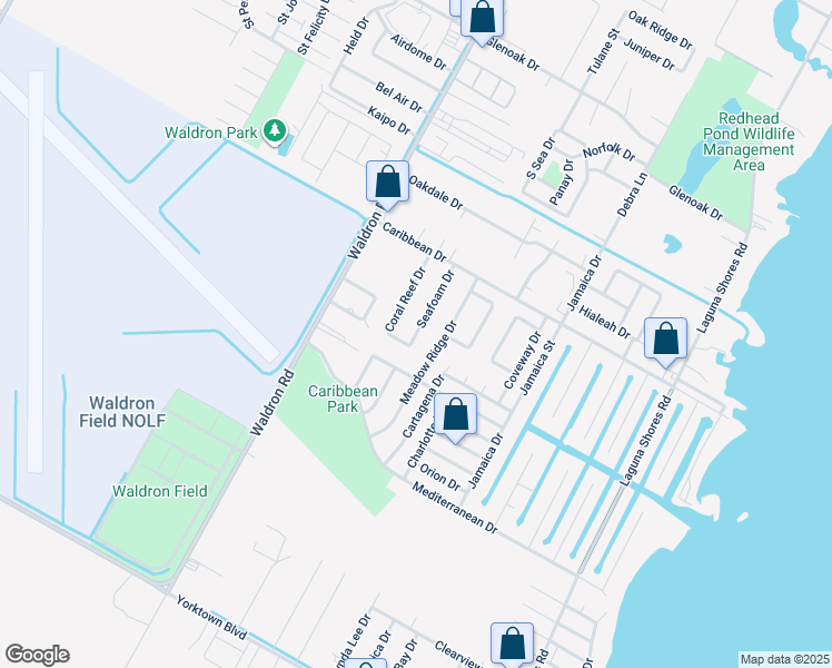 map of restaurants, bars, coffee shops, grocery stores, and more near 5528 Coral Reef Drive in Corpus Christi