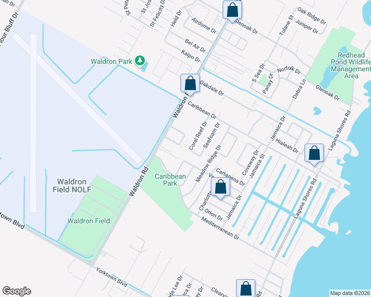 map of restaurants, bars, coffee shops, grocery stores, and more near 3229 Coral Reef Drive in Corpus Christi
