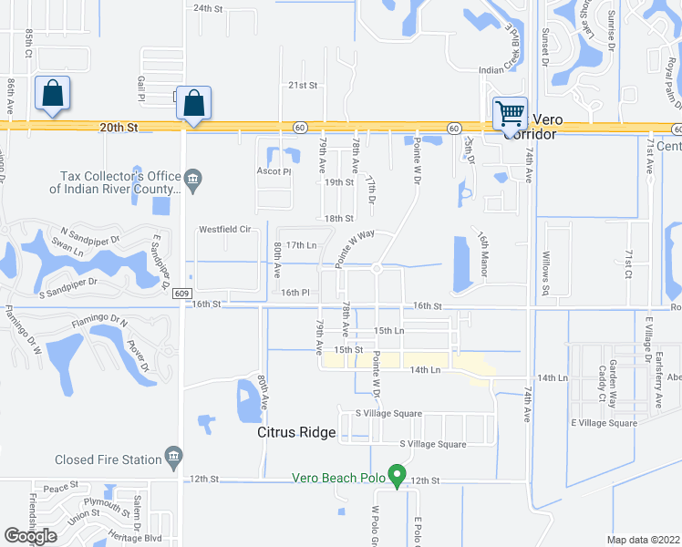 map of restaurants, bars, coffee shops, grocery stores, and more near 1660 Pointe West Way in Vero Beach