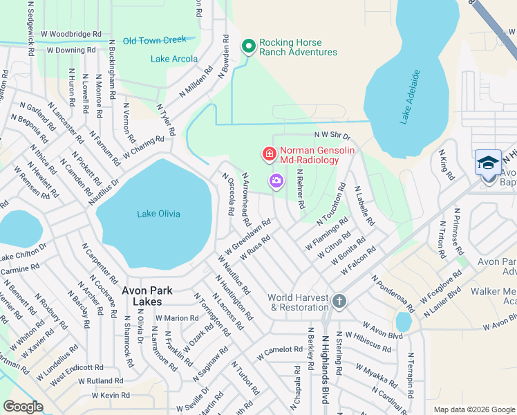 map of restaurants, bars, coffee shops, grocery stores, and more near Odessa Rd in Avon Park