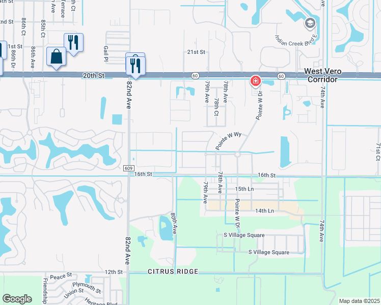 map of restaurants, bars, coffee shops, grocery stores, and more near 7955 16th Manor in Vero Beach