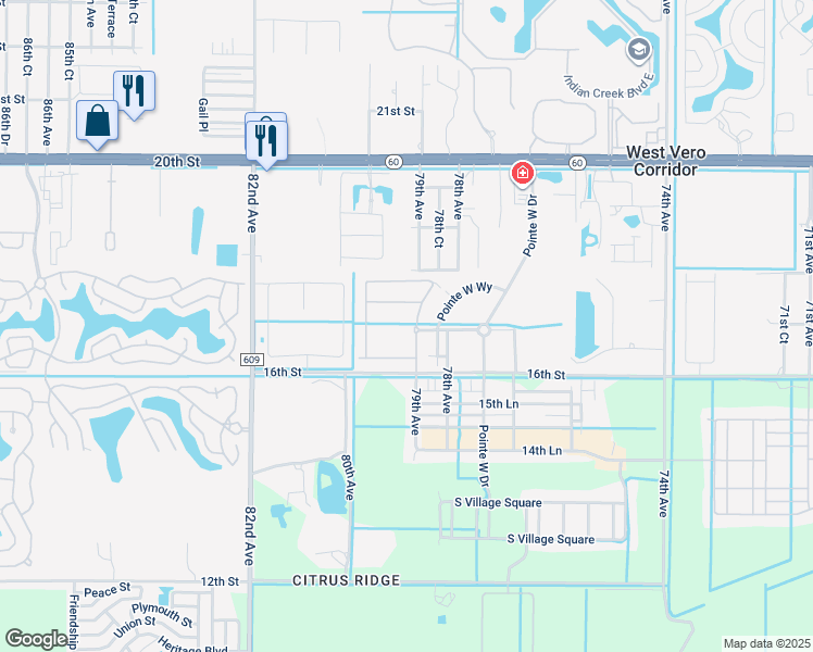 map of restaurants, bars, coffee shops, grocery stores, and more near 1648 79th Avenue in Vero Beach