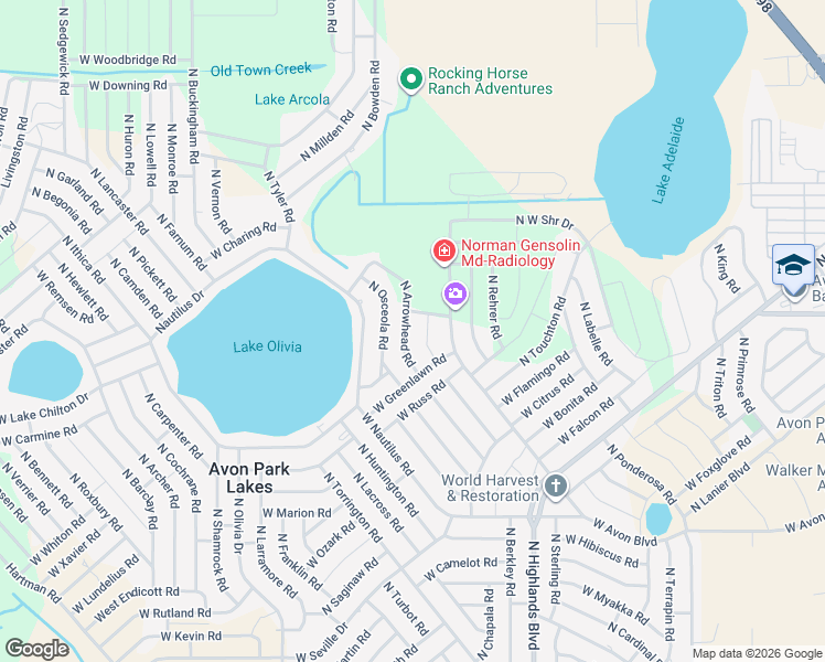 map of restaurants, bars, coffee shops, grocery stores, and more near Odessa Rd in Avon Park