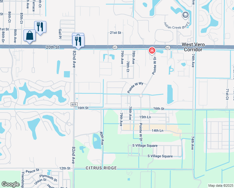map of restaurants, bars, coffee shops, grocery stores, and more near 7955 16th Manor in Vero Beach