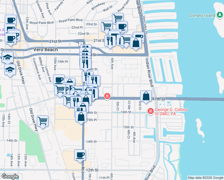 map of restaurants, bars, coffee shops, grocery stores, and more near 1710 6th Avenue in Vero Beach