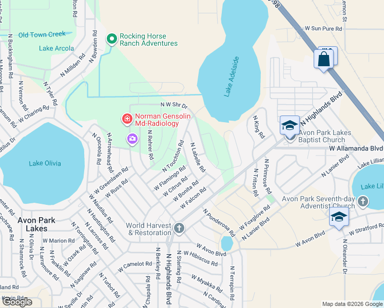 map of restaurants, bars, coffee shops, grocery stores, and more near 2601 North Labelle Road in Avon Park
