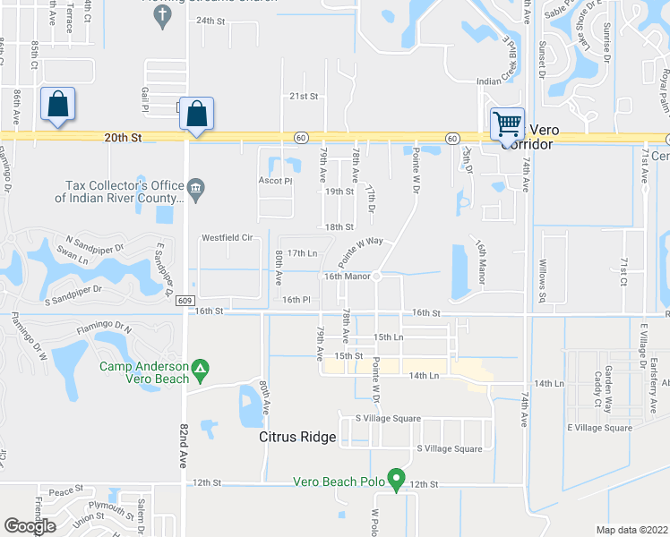 map of restaurants, bars, coffee shops, grocery stores, and more near 1677 Pointe West Way in Vero Beach
