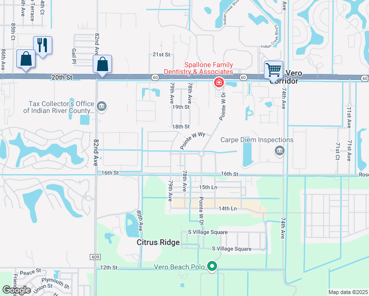 map of restaurants, bars, coffee shops, grocery stores, and more near 1660 Pointe West Way in Vero Beach