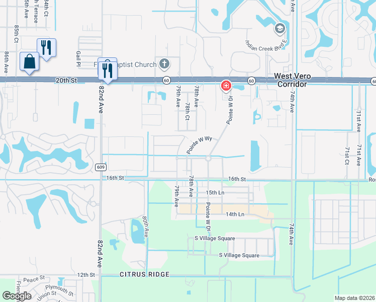 map of restaurants, bars, coffee shops, grocery stores, and more near 1730 79th Avenue in Vero Beach