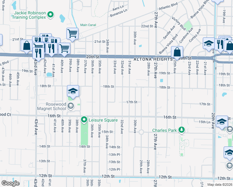 map of restaurants, bars, coffee shops, grocery stores, and more near 1756 33rd Avenue in Vero Beach