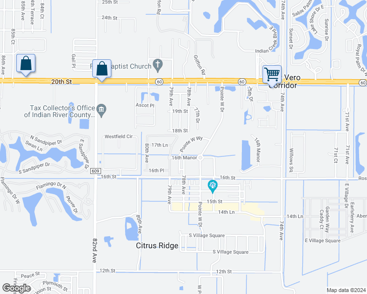 map of restaurants, bars, coffee shops, grocery stores, and more near 1704 Pointe West Way in Vero Beach