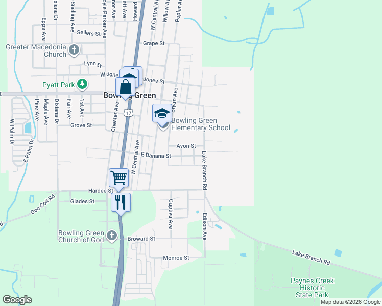 map of restaurants, bars, coffee shops, grocery stores, and more near 512 Avon Street in Bowling Green