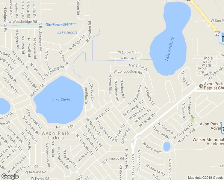 map of restaurants, bars, coffee shops, grocery stores, and more near 2602 North Avon Boulevard in Avon Park