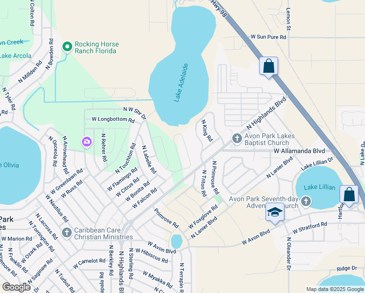 map of restaurants, bars, coffee shops, grocery stores, and more near 2539 N Mohawk Drive West in Avon Park