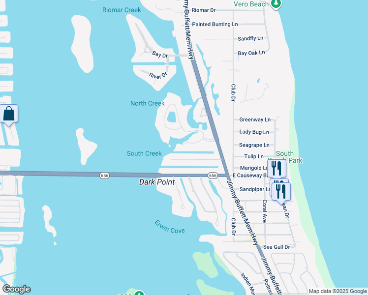 map of restaurants, bars, coffee shops, grocery stores, and more near 670 Lagoon Road in Vero Beach