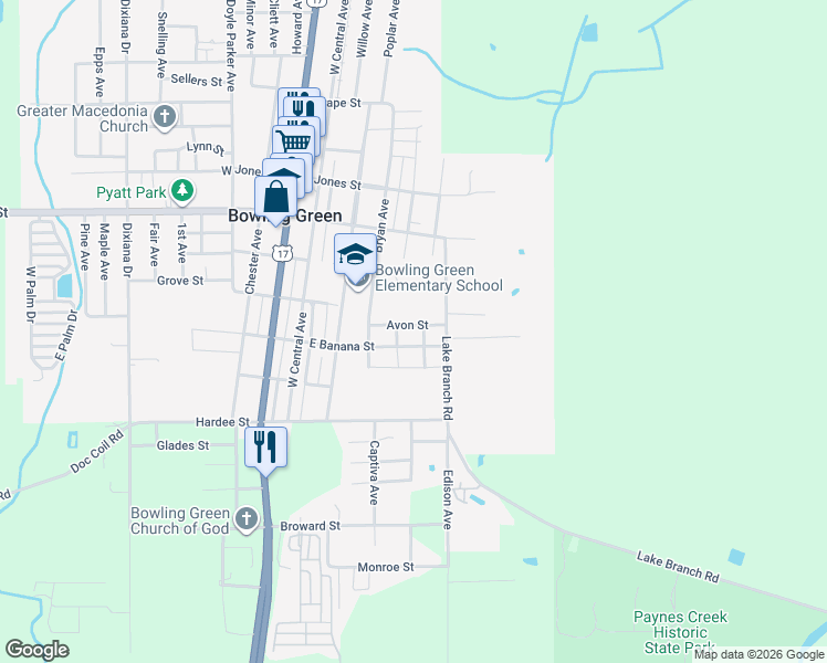 map of restaurants, bars, coffee shops, grocery stores, and more near 512 Avon Street in Bowling Green