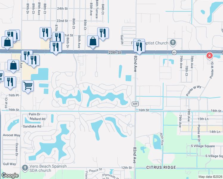 map of restaurants, bars, coffee shops, grocery stores, and more near 8775 20th Street in Vero Beach