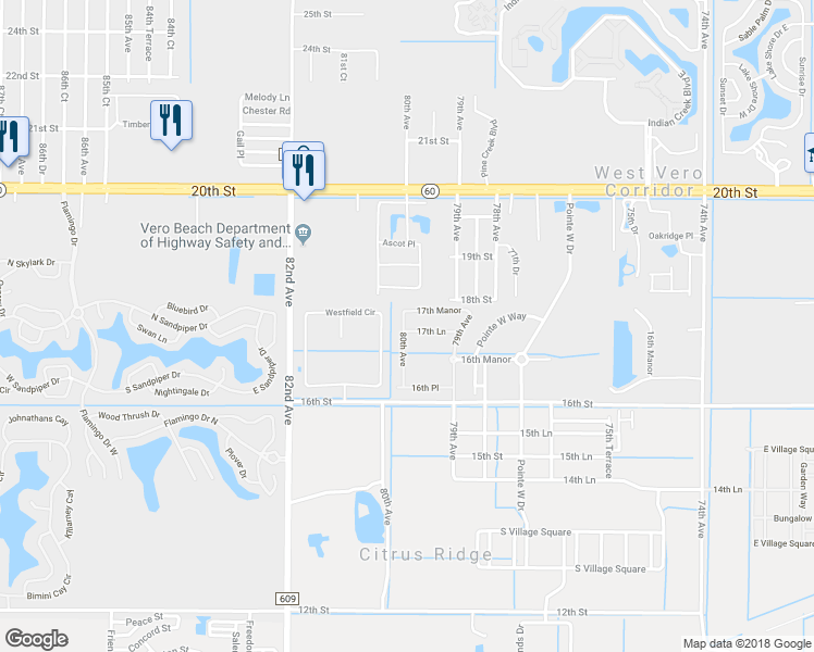 map of restaurants, bars, coffee shops, grocery stores, and more near 7996 17th Lane in Vero Beach